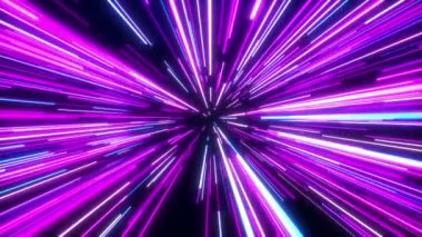 Başka bir galaksiye hiper atlama. Uzayda ışık hızında sıçramanın etkisi. Neon ışınları hareket halinde. Yıldızların içinden geçiyor. Kusursuz döngü