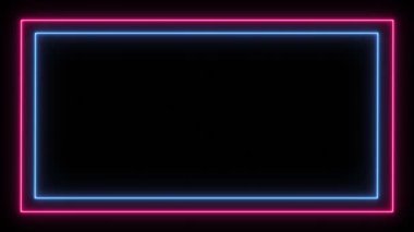 Soyut neon parlayan çerçeve, ürün sunumu için sahne, neon ışıklar dikdörtgen, kusursuz döngü