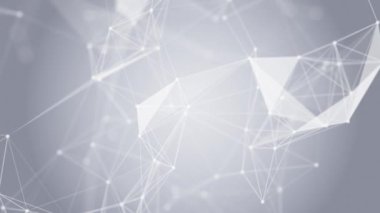 Soyut temiz beyaz ve gri fütüristik arka plan çizgiler, noktalar ve üçgenler, dijital teknoloji, büyük veriler, yüksek hızlı bağlantı görselleştirmesi. Kusursuz döngü. 