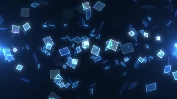 Fondo Azul Digital Con Cuadrados Transparentes Voladores Partículas Abstractas Formas — Vídeos de Stock