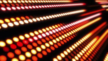Parlayan neon ışıkları ve parlayan yüksek teknolojili noktalarla soyut dijital arkaplan. Lambaların parlak ışığı. Kusursuz 4k döngü videosu.