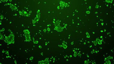 Birbirlerini cezbeden ve dönüştüren virüsün soyut ve pürüzsüz hacimli formları. Coronavirus virüsü veya mikroorganizmalar. Tıbbi ve bilimsel kompozisyonlar için animasyon. Video 4k, kusursuz animasyon