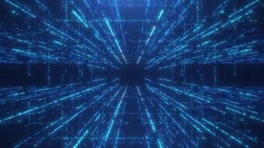 Fütürist siber dünyanın soyut sahnesi, bilim kurgu şebekesi, parlayan teknoloji yüzeyi, neon gece sahnesi, dijital bilim arka planı 4K animasyon, kusursuz döngü, sanal gerçeklik konsepti