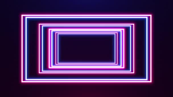 Neonowy Świecący Kwadratowy Tunel Szybko Poruszającymi Się Liniami Świetlnymi Tło — Wideo stockowe