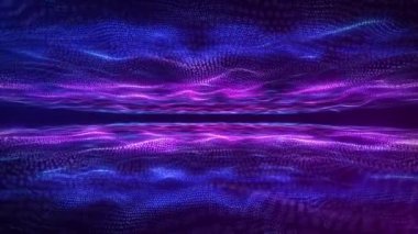 Soyut dijital dinamik parçacık dalgaları hafif hareket ışıkları arka plan, veri akışı, siber teknoloji. 3 boyutlu görüntüleme. Kusursuz döngü 4K videosu. Ekran Koruyucu video canlandırması