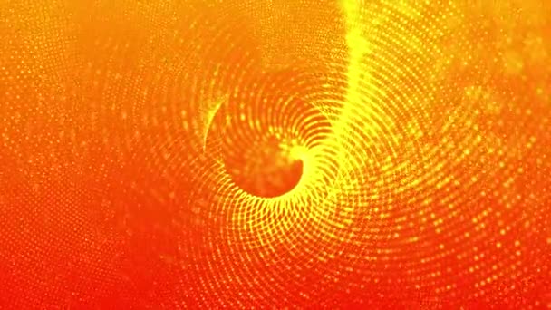 Jasně Oranžové Tech Pozadí Zářícími Spirálními Částicemi Abstraktní Částicové Pozadí — Stock video