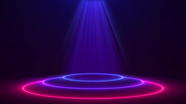 Színpad Hátterét Reflektorfény Világítja Meg Neonsugarak Üres Színpad Fénnyel Termékhez — Stock videók