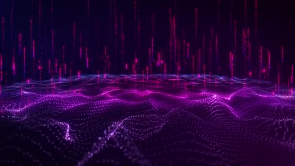 Αφηρημένη Ψηφιακή Δυναμική Κύματα Σωματιδίων Φως Φώτα Κίνησης Φόντο Ροή — Αρχείο Βίντεο