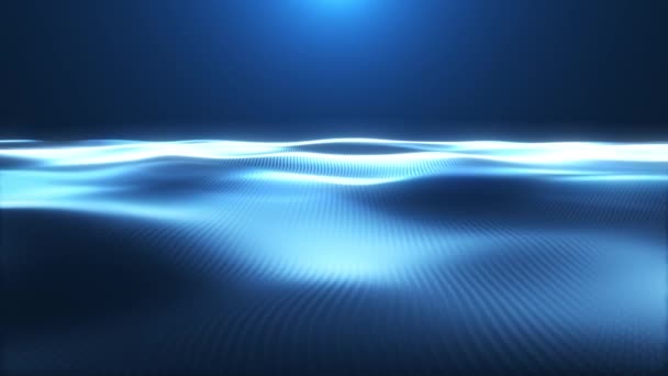 粒子和点的发光波在蓝色背景 大数据可视化 未来主义和数字背景 无缝循环上运动 — 图库视频影像