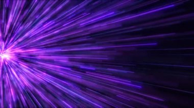 Yanlarda parlayan neon parçacıkları olan soyut renkli bir arkaplan. Parlayan parlak partikül çizgilerinin hareketi. Kusursuz döngü soyut arkaplan