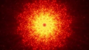 Parlak turuncu bir küre ile soyut arkaplan ışık ışınları yayıyor. Sihirli parçacıklar fraktal enerjiyle hareket eder. Parçacıklardan oluşan parlak küresel top. Bilim kurgu arkaplanı