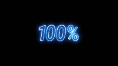% 100 yazı tipi ve neon ışığı. Siyah arka planda parlayan bir işaret. Yüzde 100 döngü canlandırması