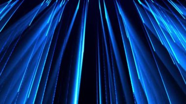 Parlayan neon parçacıklarının uçtuğu soyut dijital arkaplan. Parlayan parlak partikül çizgilerinin ve parlak ışık ışınlarının akışı. Kusursuz döngü soyut arkaplan