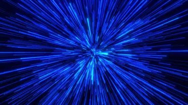Hiper uzay yıldızlardan uzaya sıçrar. Işık hızı, animasyon. Soyut parçacık çizgileri ya da neon çizgileri. Uzayda solucan deliği olan bir tünel. 3D, 4K. döngü canlandırması