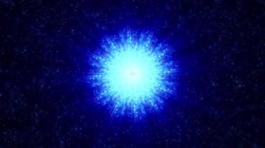 Soyut yuvarlak küre koyu arkaplandaki parlak mavi parlak parçacıklardan, parlak noktalardan oluşan enerji topundan, küresel top hareketinden yapılmıştır. 4K video