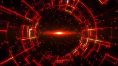 Dijital fütüristik tünel veya zaman ve uzayda yolculuk. Parlak tünel, warp hızı, solucan deliği. Uçan parçacıklar. Ekran Koruyucu video canlandırması.
