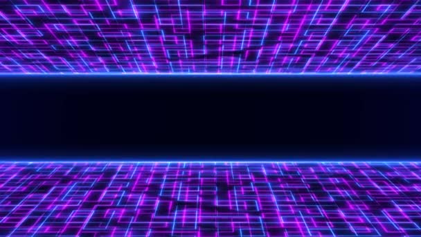 Abstracte Futuristische Cyberwereld Scène Sci Retro Mesh Gloeiende Technologie Neon — Stockvideo