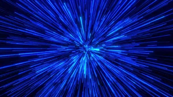 超空间跳跃穿过恒星进入太空 抽象粒子线或霓虹灯条纹 太空中有虫洞的隧道 循环动画 — 图库视频影像