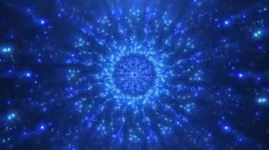 Parlak parlak uçan parçacıkların oluşturduğu soyut renkli arkaplan fraktal desenler, parçacık tüneli veya sihirli bir küre yaratıyor. Bilim kurgu arkaplanı