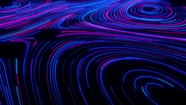 色彩艳丽的背景 光带和颗粒流 明亮的霓虹灯和发光的曲线 发光的小径 高速线路 3D动画 — 图库视频影像