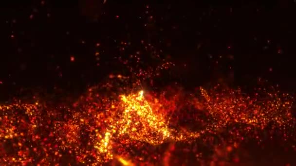 Частицы Оранжевой Магии Начали Двигаться Волновой Энергией Летающие Искры Угли — стоковое видео