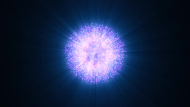 抽象的な輝く球 エネルギーボールは光線 粒子や点からの魔法の波 抽象的な原子科学の背景で明るく輝きます — ストック動画