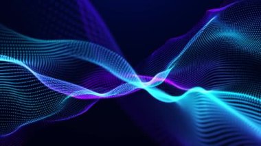 Soyut dijital dinamik parçacık dalgaları hafif hareket ışıkları arka plan, veri akışı, siber teknoloji. 3 boyutlu görüntüleme. Kusursuz döngü 4K videosu. Ekran Koruyucu video canlandırması