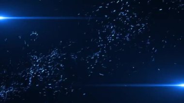 Işık arka planında soyut mavi parçacıklar uçuyor. Sihirli toz ve parlayan kıvılcımlar. 