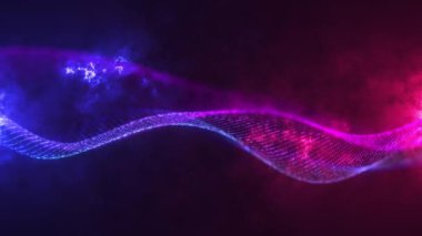 Soyut dijital dinamik parçacık dalgaları hafif hareket ışıkları arka plan, veri akışı, siber teknoloji. 3 boyutlu görüntüleme. Kusursuz döngü 4K videosu. Ekran Koruyucu video canlandırması