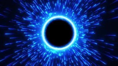 Dijital fütüristik tünel ya da parlak neon parçacık çizgilerinde hareket eden zaman ve uzayda seyahat. Parlak ışık huzmeleri ya da parlak çizgiler. Yüksek teknoloji koridoru, warp hızı, solucan deliği. Kusursuz döngü, 4K.
