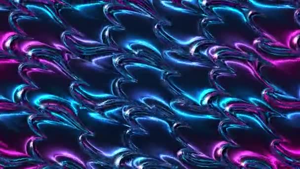抽象的な金属ネオン表面のアニメーション 未来的な虹彩のホログラフィックの移動波 — ストック動画
