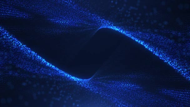 Abstrato Onda Brilhante Partículas Pontos Move Sobre Fundo Azul Visualização — Vídeo de Stock
