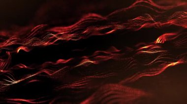 Hareket, soyut turuncu dijital dalgalar ve parçacıklar. Teknoloji geçmişi. 4k video. Ekran koruyucu animasyon. video döngüsü