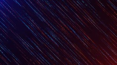 Soyut parçacık arkaplanı, parıldayan altın ve mavi ışık demetleri hareket halinde. Parlak çizgilerin güzel yağmuru, sihirli parıldayan çizgiler. Kusursuz döngü