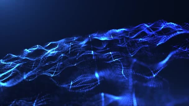 Абстрактні Цифрові Динамічні Хвилі Частинок Фоном Світлового Руху Потоком Даних — стокове відео