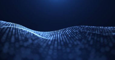 Birçok noktalı ve parçalı dijital dalga. Soyut dinamik dalga arkaplanı. Teknoloji ya da bilim bannesi