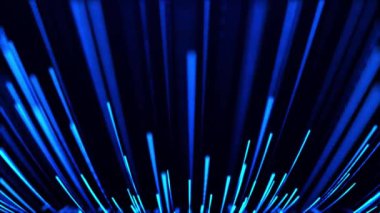 Parlayan neon parçacıkları yukarı doğru uçan soyut dijital arkaplan. Parlayan parlak partikül çizgilerinin hareketi. Kusursuz döngü soyut arkaplan