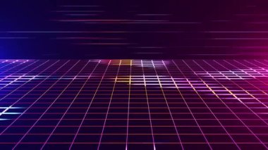 Gradyan arkaplanda parlak bir neon ağının soyut animasyonu. Kusursuz 4k döngü videosu.