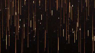 Düşen parlak altın parçacıklar, toz ve parlak noktaların animasyonu, güzel bokeh, turuncu parçacıkların yağmuru, parıltı. animasyonsuz döngü 4k video.