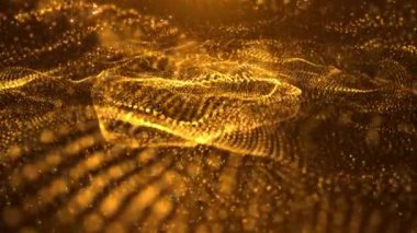 Hareket, soyut turuncu dijital dalgalar ve parçacıklar. Teknoloji geçmişi. 4k video. Ekran koruyucu animasyon. Kusursuz döngü