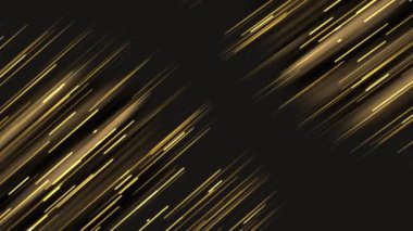 Altın parçacıkları arka plan, siyah bir zemin üzerinde ince ışık parçacıklarından oluşan parlak bir akış. Altın çizgilerin hareketi. Parçacık yağmuru. Ödüller ve tatil geçmişi. Kusursuz döngü