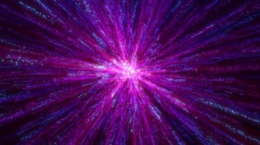 Parçacıkların soyut renkli toz patlaması, parlayan parçacıkların hareketi, ışık hızı, noktalardan ve parçacıklardan havai fişekler, uzay sahnesi, gelecekteki arkaplan.