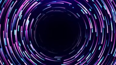 Parlak neon çizgileri ve parlak çizgileri olan güzel spiral ışık. Neon parçacıkları bir spiral içinde döner.