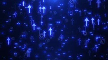 Oklu ve ikili kodlu dijital fütüristik arkaplan. Veri analizi, ağ oluşturma ve büyük veri görselleştirmesi. Dijital arayüz kavramı. Kusursuz döngü 4k video.