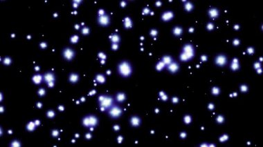 Soyut sihirli ışık parlamaları. Parlak parlayan parçacıklar ve yıldızlar karanlık bir arka planda parlayıp parlıyorlar. Kusursuz döngü