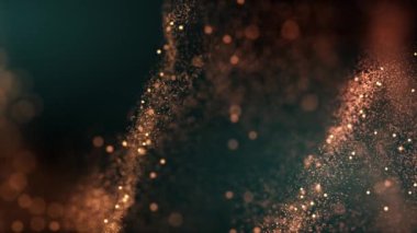 Dalga enerjili lüks parçacıkların soyut arkaplanı. Altın parıltılı noktaların büyüsü ve şık bir arka planda güzel bir bokeh. Kusursuz döngü 4k video