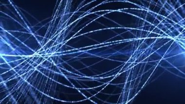 Çizgilerden gelen soyut dalgalar ve parlayan fütüristik yüksek teknoloji parçacıkları. Soyut arkaplan. Kusursuz döngü