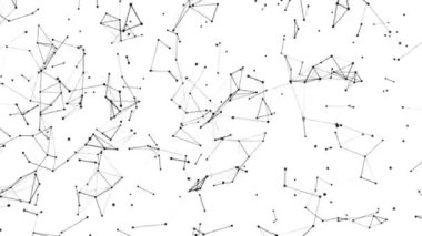 Siyah noktalar ve pleksus çizgileri, parçacıklar, ağ bağlantısı, siber konsept ve gelecekteki soyut dijital beyaz arkaplan. Kusursuz döngü canlandırması