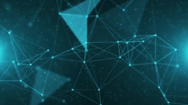 Çizgiler, noktalar ve üçgenler, dijital teknoloji, büyük veriler, yüksek hızlı bağlantı görselleştirmesi içeren soyut fütüristik arka plan. Kusursuz döngü.