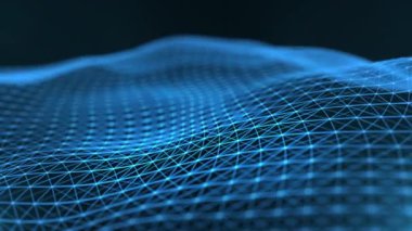 Parçacıkların ve çizgilerin soyut dijital dinamik dalgaları ışık, arka plan, veri akışı ve siber teknolojiyle birleşti. Geleceksel geçmiş, bağlantı ve büyük veri kavramı. 3B görüntüleme.